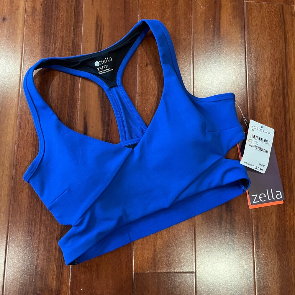 Zella Sports Bra Blue Racerback Cutout Crop Top Active Athletic New NWT Size XS